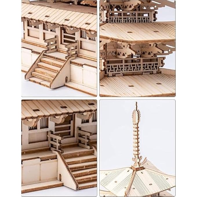 ROKR 3D PUZZLE MODEL BUILDING KIT MADE OF WOOD - DIY WOODEN PUZZLE MODEL KIT FOR ADULTS AND CHILDREN - CHRISTMAS BIRTHDAY GIFTS FOR MEN AND WOMEN - FIVE-STORY PAGODA - Image 4